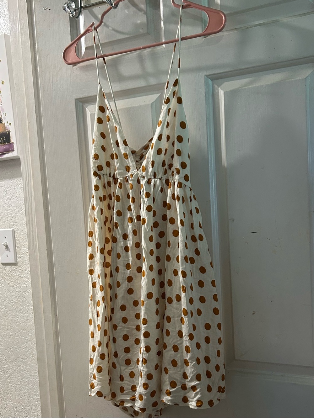 Zara White Dress with Mustard Polka Dots
